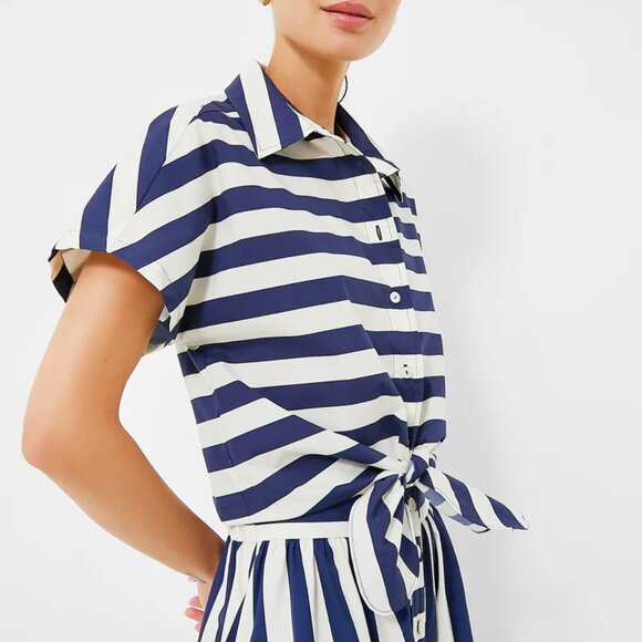 Tuckernuck Awning Stripe Navy Cream Connor Blouse - Picture 2 of 7